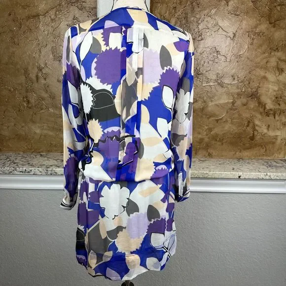 Diane Von Furstenberg 100% Silk Dress Long Sleeve Hi-Lo Floral Summer Dress Sz 6 - Picture 4 of 15